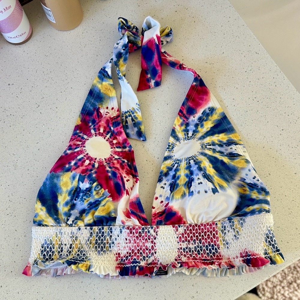 Tommy Hilfiger Tie-Dye Halter Top - Red, Blue, Yellow Size M